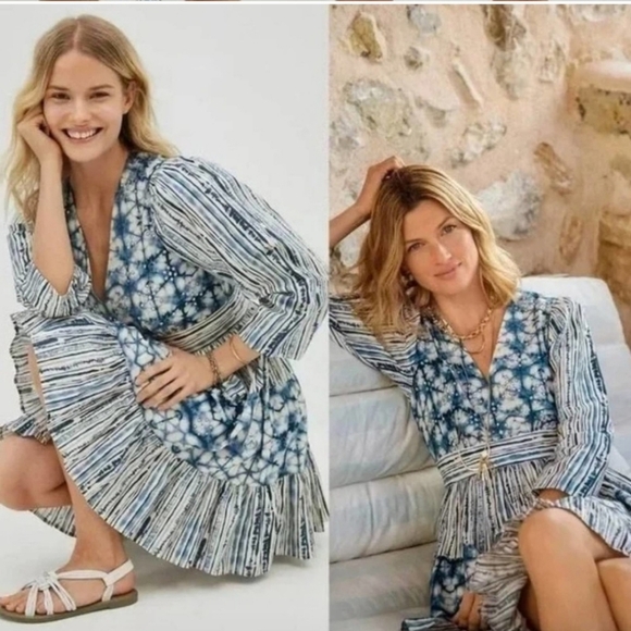 Anthropologie NWTs Not So Serious SMALL Behati Blue Tie Dye Tiered Mini Dress - Picture 3 of 4
